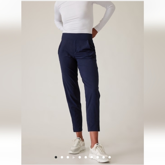 Athleta Pants - ATHLETA BROOKLYN TEXTURED ANKLE PANT NAVY BLUE WINDOW PANE PULL ON WOMEN SIZE 10